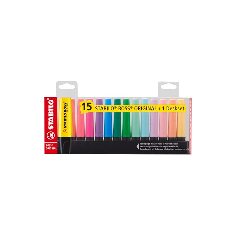 Stabilo Boss Original Desktop Set con 15 Marcatextos Fluorescentes