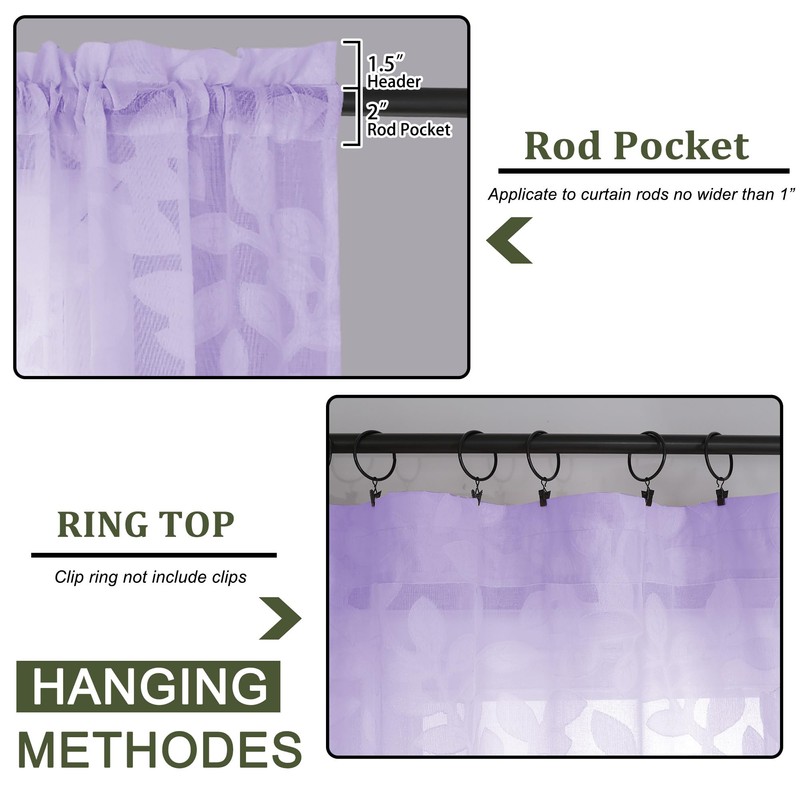 OVZME Lavender Sheer Curtains 96 inches Long 2 Panels for