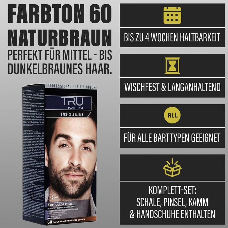 TRU Men Beard Colouration Dye, 30 ml (60 - Natural