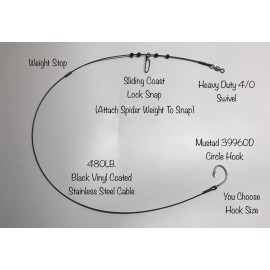 Outdoor Tackle 3Ft Castable Shark Fishing Rig 480lb. (Black Wire) Circle Hook - 16/0