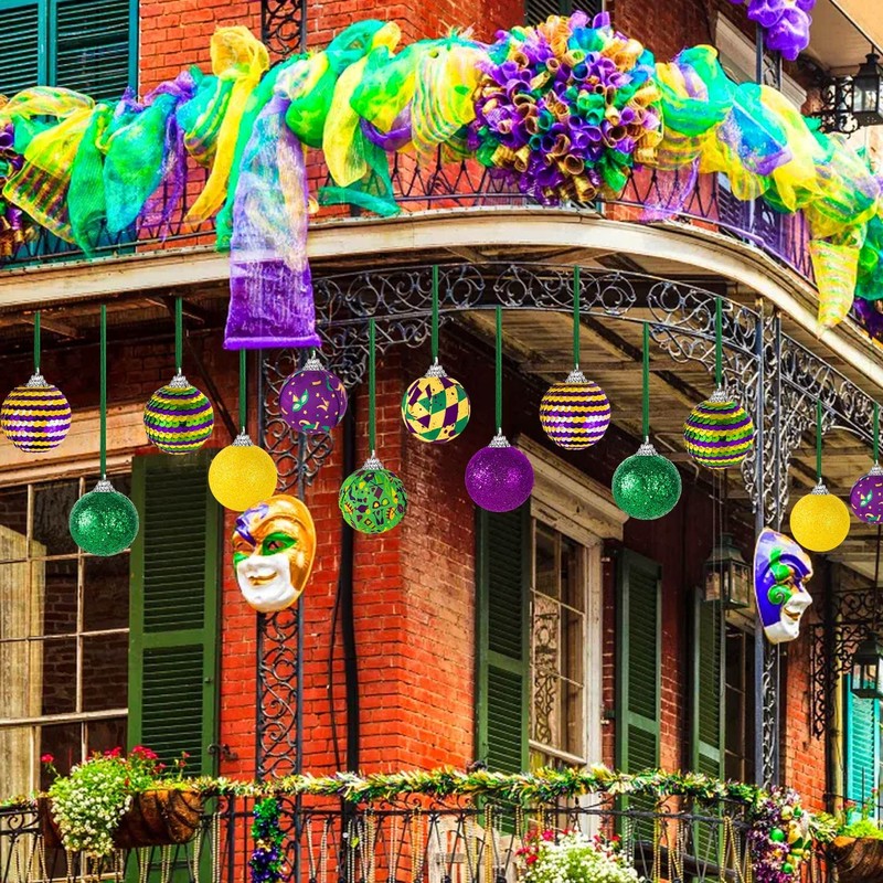 16Pcs Mardi Gras Ball Ornaments, Shatterproof Mardi Gras Decoration Tree