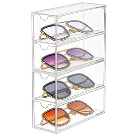 Toyosport 4-Tier Glasses Holder, Acrylic Glasses Organizer, Glasses Storage Dispenser for Desk, Transparent Sunglasses Organizer for Home and Office