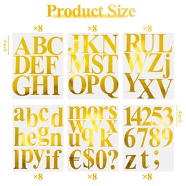 TaoBary 8 Sets 536 Pcs Vinyl Letter Number Stickers Alphabet Large Self Adhesive Mailbox Number Waterproof Stickers for Sign Door Business Address Decor(4 Inch,Mirror Gold)