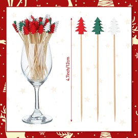 160 PCS Christmas Cocktail Picks, Christmas Tree Picks, Appetizer Toothpicks Decorative Toothpicks, Fruits Bamboo Toothpicks,Party Picks for Christmas Decorations, Party Favors,Drink Fruit Desser
