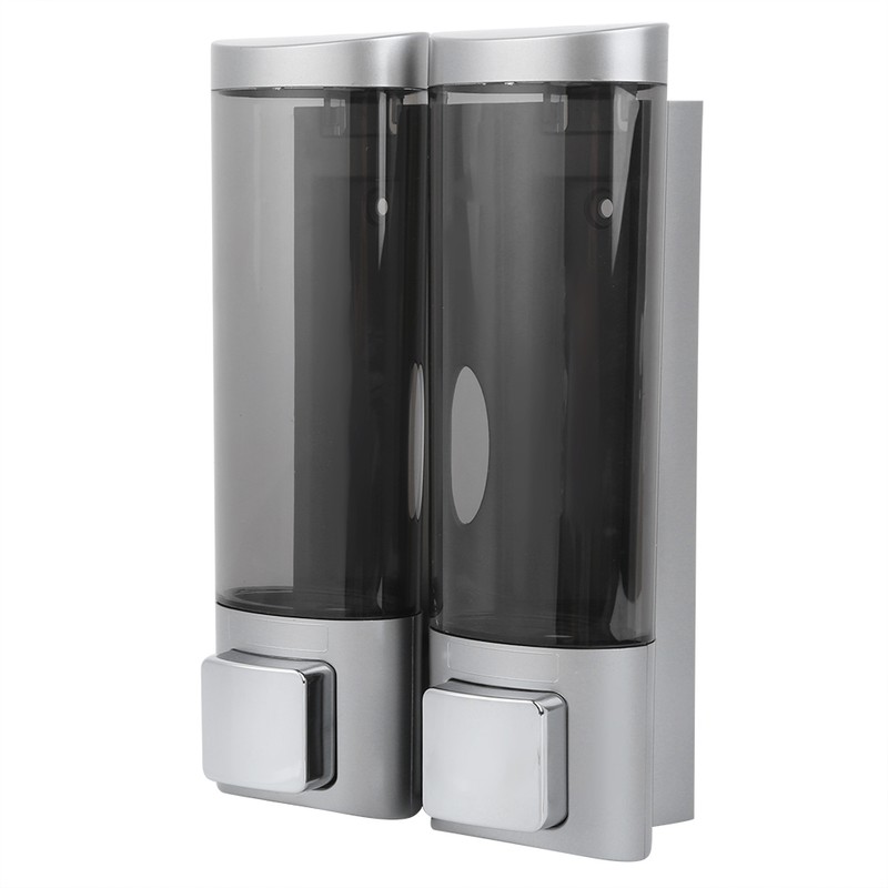 200MLx2 Silver DoubleHead Soap Dispenser WallMounted Manual Shampoo Dispensers