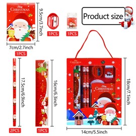 Giugio Christmas Stationery Set, Small Christmas Mini Notepads and Christmas Pencil with Eraser, for Children, Christmas Gift, Party Bags, Children's Birthday Guest Gifts, Give Away (A)