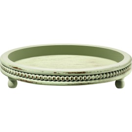 KULEDM Handmade Wooden Decorative Tray, Small Beaded Coffee Table Tray Decor, Sage Round Serving Tray for Coffee Table, Dining Room Table Entryway and Living Room Table
