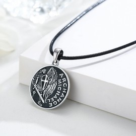 TRISHULA Archangel Michael Saint Christopher Necklace 925 Sterling Silver Amulet Medal Pendant Religious Jewellery Gifts for Men and Women, Sterling Silver