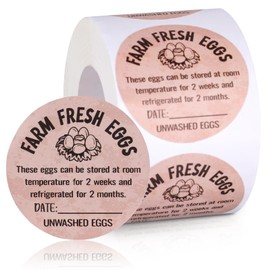 500pcs Farm Fresh Egg Carton Stickers, 2in Round Unwashed Egg Carton Labels with Collection Date Self-Adhesive Egg Packaging Labeling for Chicken Duck Quail Egg