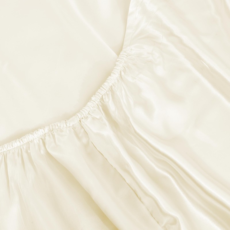 ROOEE Satin Silk Fitted Sheet with Pillowcase Set Breathable Soft