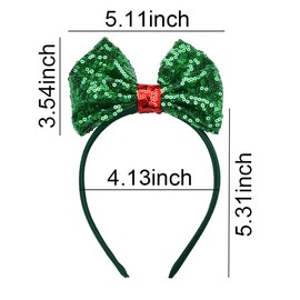Sequin Bow Headband Christmas Headbands for Girls Big Bowknot Headband Holiday Themed Headbands Hair Bow Headbands for Women Girls Green Sequin Headband Christmas Party Accessories