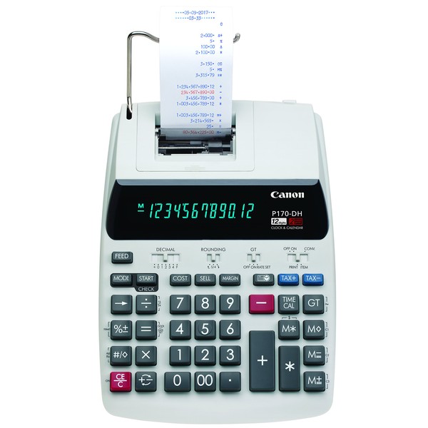 Canon Office Products 2204C001 Canon P170-DH-3 Desktop Printing Calculator with Currency Conversion, Clock & Calendar, and Time Calculation, Black/White/Silver, 14.60 Inch x 9.60 Inch x 3.00 Inch