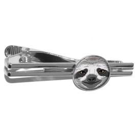 Sloth Face Round Tie Bar Clip Clasp Tack - Silver