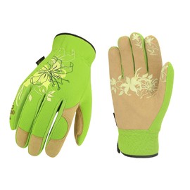 Vgo... Gardening Gloves Women in Leather, Work Gloves Gauntlet Thorn Proof for Yard Garden Agriculture, 1 pair