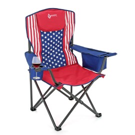 ARROWHEAD OUTDOOR Portable Folding Camping Quad Chair w/ 6-Can Cooler, Cup & Wine Glass Holders, Heavy-Duty Carrying Bag, Padded Armrests, Headrest & Seat, Supports up to 450lbs, American Flag