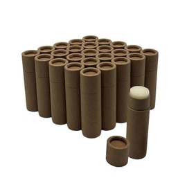 GreenWay 8.5 g / 0.3 oz Tubos de bálsamo labial de cartón kraft con tapas - Paquete de 25 tubos de brillo labial rellenables para cosméticos DIY - Contenedores para bálsamo labial y chapstick vacíos