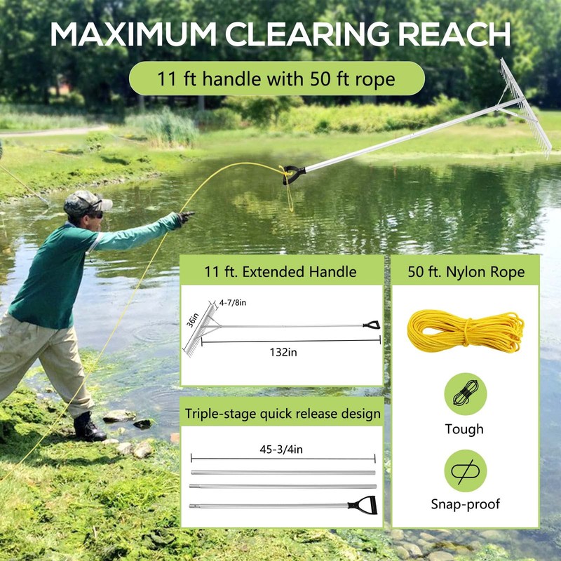 PVNIEFC Floating Lake Rake, 36" Aluminum All Purpose Lake and