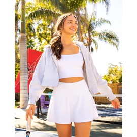 SANTINY 14" Tennis Skirt Golf Skorts with Pockets Tummy Control Shorts Pleated Skirts for Women Athletic Dressy Casual (White_M)