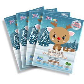 7th Heaven Winter Wonderland Reindeer Facial Sheet Mask (Pack of 4) Infused with Blueberry to Soothe Skin (Ages 8+)