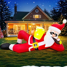 KOOY 6FT Inflatable Lying Santa Claus Outdoor Decoration With LED Lights - Christmas Blow up Yard Decor for Outside Garden Lawn Xmas