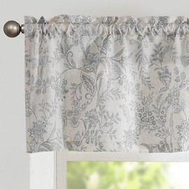 Lazzzy Kitchen Valance Curtain Linen Floral Farmhouse Valance for Living Room Bathroom Bedroom Country Window Treatments Small Window Cafe Curtains 16 Inch Rod Pocket 1 Panel, Purple Grey on Beige