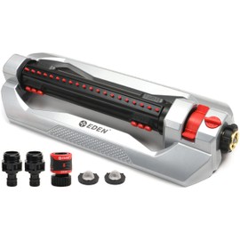 Eden 96216 Heavy Duty Turbo Oscillating Sprinkler, Covers Up to 4,900 sq. ft., 20 Precision Nozzles, Aluminum Base, Flow and Width Control, Adjustable Range, Quick Connects, Filters