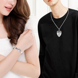 Uloveido Matching Key Pendant Necklace and Lock Bangle Bracelet Set for Couples Women and Men (Y473-platinum)