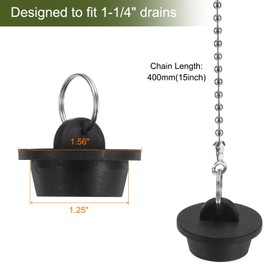 sourcing map 2Pcs Tub Stoppers, Rubber Bathtub Stoppers 1-1/4" Kitchen Sink Drain Stopper, Bathroom Drain Plug with Pull Ring and 15" Stainless Steel Beaded Chain, Black