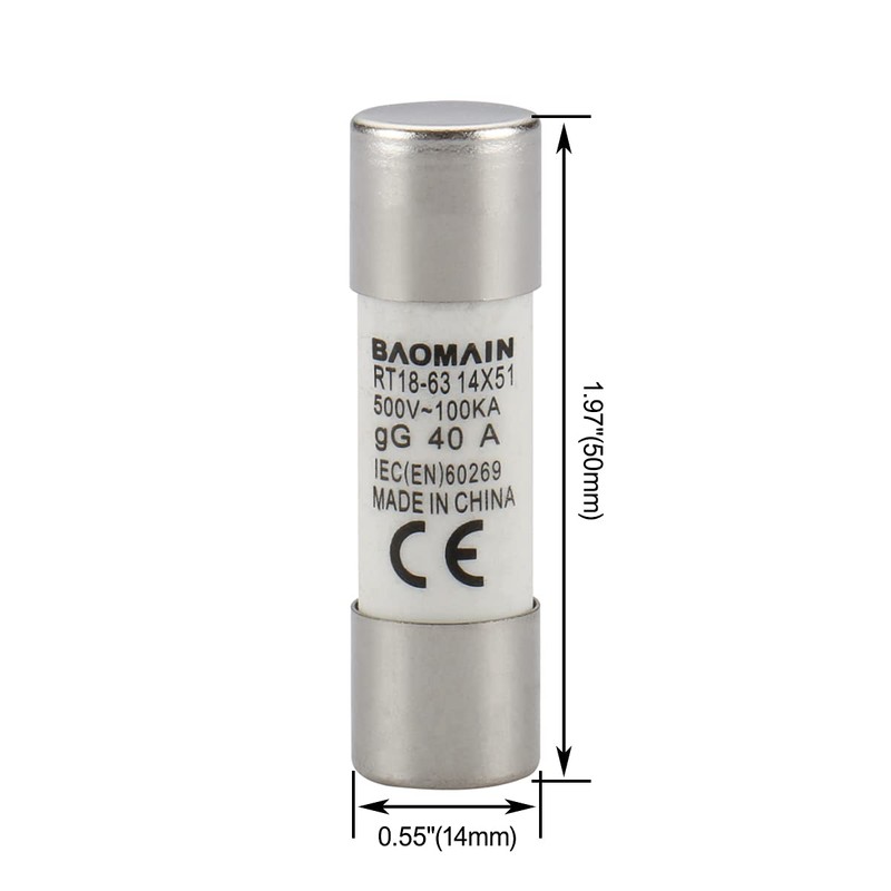 Baomain Cylindrical Fuse Holder RT18-63(X) 14mm X 51mm Fuse Base