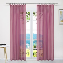 ESLIR Curtains with Ruffle Tape, Transparent Tab-Top Curtain, Voile Curtain, Plain Berry, W x H 145 x 245 cm, Pack of 1