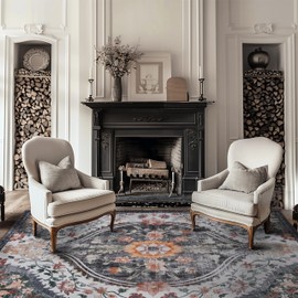 Vintage Boho Area Rugs for Living Room 5x7 Machine Washable Rug Non Slip Low Pile Water Repellent Soft Distressed Carpet for Dining Room Bedroom(Black/Green,5x7ft)