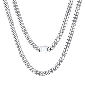Bestyle Miami Curb Chain Stainless Steel Width 5/7/9/12 mm Cuban Chain Length 45/50/55/60/65/71/76 cm, Stainless Steel, No Gemstone