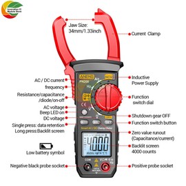 New 2024 Pn200 Digital Clamp Meter Dc/600A Current 4000 Counts Multimeter Ammeter Voltage Tester Car Hz Capacitance Ncv Ohm Test Accessories