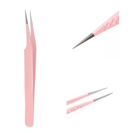 Eyelash Extension Tweezers FADLASH Tweezers Precision Slanted Straight Tip for Isolation & Classic Lash Extensions Pointed Lash Tweezers for Eyelash Extensions Pink