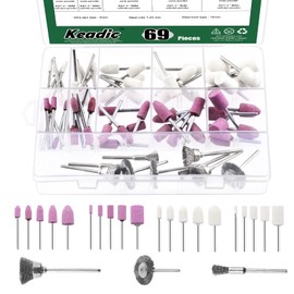 Keadic 69Pcs Rotary Tool Accessories Contains Wool Felt Mounted Mandrel Grinding Bits, Sanding Grinding Stone Drill with 1/8” Shank and Wire Brush Wheel Cup Brush for Polishing, Deburring