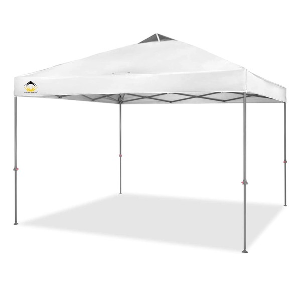 CROWN SHADES Canopy Tent 10x10 One Push Pop up Canopy Easy Up Canopy Bonus Carry Bag, 8 Stakes, 4 Ropes, White
