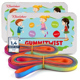 Kleintober Set of 2 Rubber Twist Children I Two Bouncy Elastics Twister I Indoor and Outdoor Toy I Rainbow Band with Instructions for Games I for Girls and Boys I