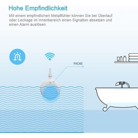 UseeLink WLAN Wassermelder, WiFi Wassersensor Alarm Wasserleckdetektor mit App-Benachrichtigungen und 100dB akustischen Alarm, Wassermelder für Küche, Bad, Keller