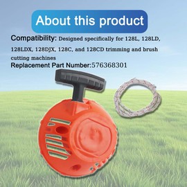 GFJZN 128LD Trimming Machine Recoil Starter Pull Rope Component, Suitable for 128L 128LD 128LDX 128DJX 128C 128CD Trimming Machine Brush Cutting Machine Pull Starter, Replacing 576368301