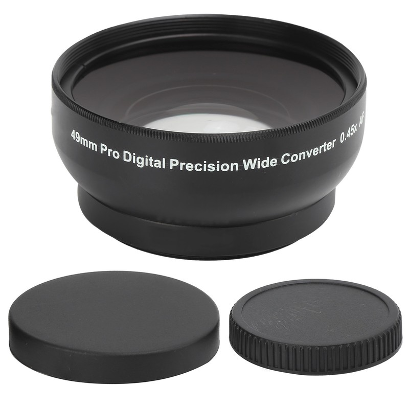 Optical Glass 0.45x WideAngle Black Additional Lens for 49mm Camera