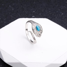 Yearace 925 Sterling Silver Snake Ring Adjustable Turquoise Rings For Women Bohemian Boho Gift for Her Wife Mom, Sterling Silver, Turquoise