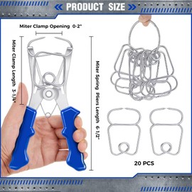 Lasnten Miter Spring Clamps Kit Including 1 Spring Loaded Pliers and 20 Clamps for Woodworking, Picture Frames, Wood Trim, Moldings, with 1 Storage Ring