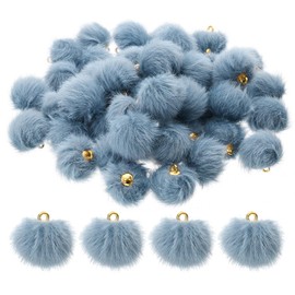 PATIKIL 50pcs Pom Poms Charm, Pompoms Charm Craft Pom Poms Pendants Balls Small Fluffy Tassel Bulk for Crafts Jewelry Making, Blue