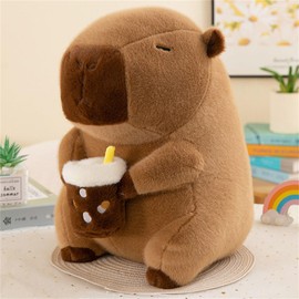 Capybara Plush Toy, Cute Capybara Cuddly Toy with Milk Tea, Plush Cushion Capybara, with Neckerchief or Milk Tea Water Pig Doll, Birthday Gift for Boys Girls (30 cm, Milk Tea)
