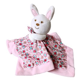 SONA G DESIGNS Baby Lovey - Pink Bunny Security Blankie Blanket with Rattle Head