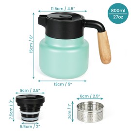 Belle Vous 800ML Thermal Coffee Carafe Jug - Stainless Steel Thermal Coffee & Tea Pot with Plastic Handle and Tea Infuser - Double-Walled Vacuum Insulated Coffee Flask for Hot & Cold Drinks (Green)