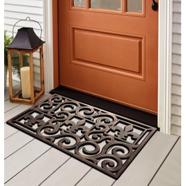 A1 Home Collections Doormat Rubber Pin Fun Designed Welcome Door Mats for Indoor Outdoor Entrance, 18" X 30", Fleur-De-Lis Bronze