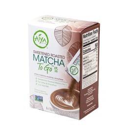 Aiya Japanese Sweetened Roasted Matcha To Go Sticks - Packets of Roasted Japanese Matcha Green Tea, Gluten-Free - For Lattes & Smoothies - 8 Single-Serving Sticks