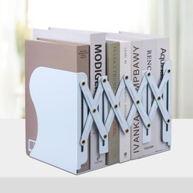 Honagu Adjustable Bookends, Metal Book Ends for Shelves Heavy Book, Desk Magazine File Organizer for Home, Office, Books, Papers, Extends up to 19 inches（Light Blue）