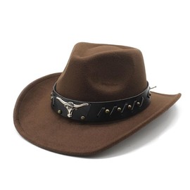 Aegistus Cowboy Hat for Women and Men, Unisex Western Cowboy Hat, Faux Fur Felt Cowgirl Hats Hats Outdoor Wide Brim Rodeo Hat with Strap, Coffee